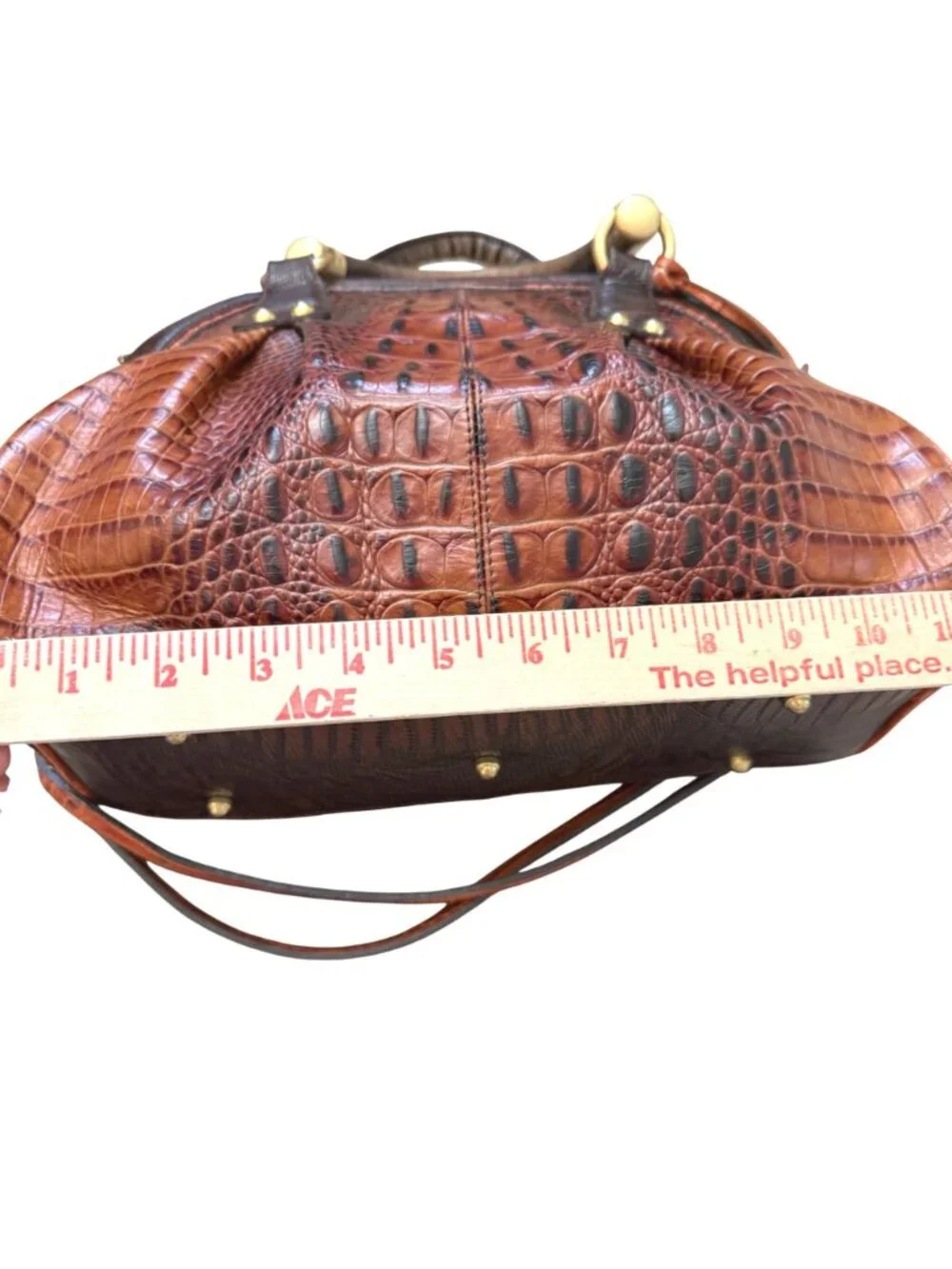 Brahmin Women's Satchel Bag Crocodile Embossed Leather Luxury Pecan Domed Lisa